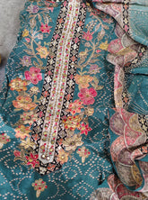 Elegant Crepe Digital Print Suit with Pearl & Mirror Highlights